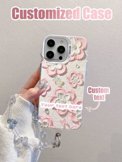 1pc IMD Laser Customized Floral Print White TPU+PC Soft-Hard Combination Shockproof Phone Case, Customizable Text, Suitable For Anniversary, Valentine's Day, Birthday, Wedding, Mother's Day, Father's Day, Best Friend Gifts, Gifts For Mom/Dad, Boyfriend/Girlfriend, Compatible With Apple Phone