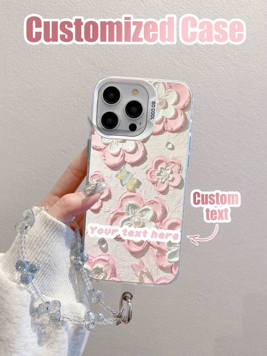 1pc IMD Laser Customized Floral Print White TPU+PC Soft-Hard Combination Shockproof Phone Case, Customizable Text, Suitable For Anniversary, Valentine's Day, Birthday, Wedding, Mother's Day, Father's Day, Best Friend Gifts, Gifts For Mom/Dad, Boyfriend/Girlfriend, Compatible With Apple Phone