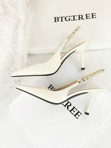 European And American Fashion Thin Heel Ankle Strap Pointed Toe Pumps, Elegant Ladies Sexy High Heels, Women's Party Shoes - White - View 6