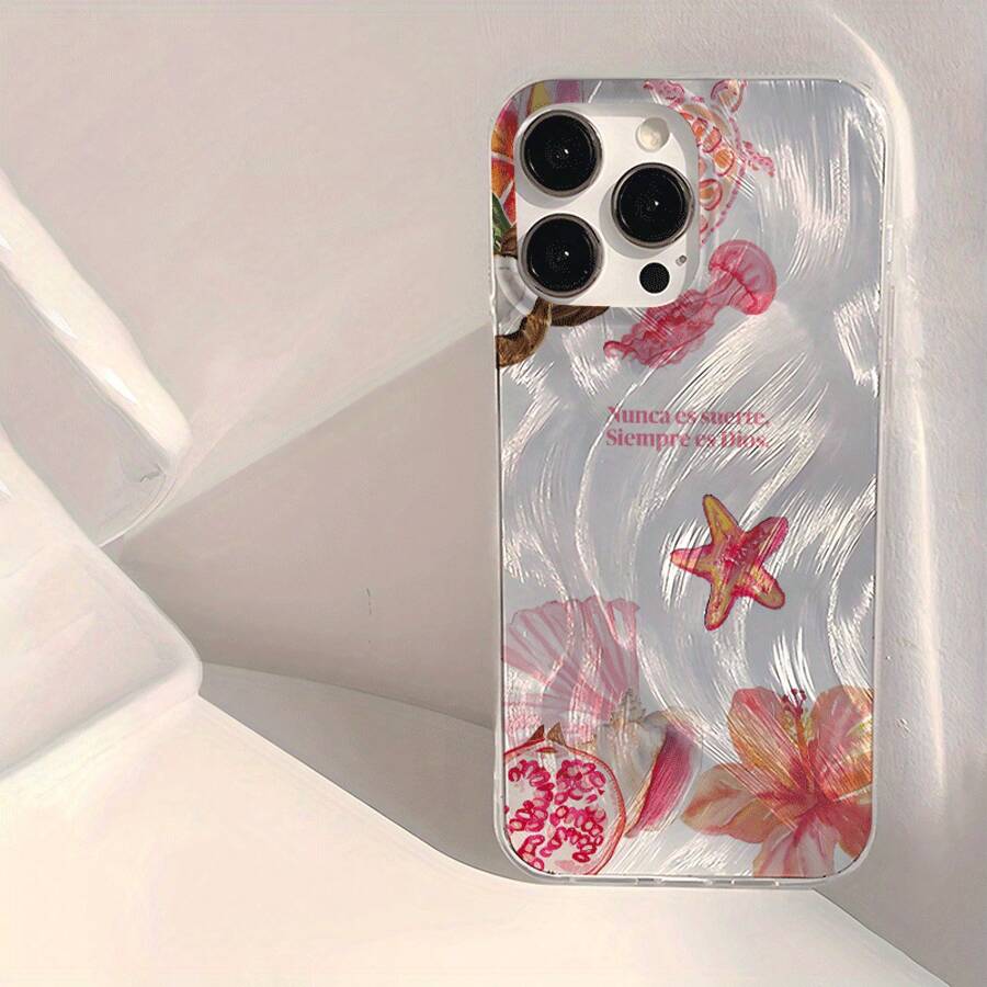 1 Pieza Funda de Teléfono Transparente IMD Suave Brillante y Lisa con Patrón Combinado de Flor Estrella de Mar Vieira Granada Impermeable Antihuellas Antirrayas para iPhone16/16Plus/16Pro/16ProMax/iPhone15/15Plus/15Pro/15ProMax/iPhone14/14Plus/14Pro/14ProMax/iPhone13/13Pro/13ProMax/iPhone12/12Pro/12ProMax/iPhone11/11ProMax/11Pro - Colores mixtos - Ver 1