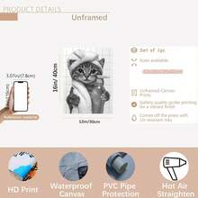 3 件可选画框帆布墙画，黑白可爱动物，现代简约抽象艺术装饰风格，有趣的猫咪，肖像方向，几何图案，带帆布艺术印刷，适用于浴室装饰、洗衣房、家居装饰、礼物，带画框的墙画