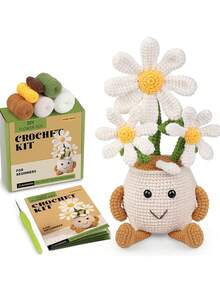 Crochet Kit For Beginners, Sunflowers, Tulips, Daisies, Saffron, Snowdrops Flower Potted Plant Crochet Kit,Complete Crochet Starter Kit With Step-By-Step Video Tutorials, Easy To Learn Crocheting Plant Kit Crochet Knitting Supplies For DIY Craft(Accessories In Random Color) - Multicolor - View 11