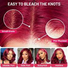 bling hair 28 Inch 99j Burgundy Lace Front Wigs Human Hair Red Burgundy Wig 200% Density 13x6 Body Wave Lace Front Wigs Pre Plucked 13x4 Lace Front Wigs Human Hair For Women - 酒紅色 - 查看 7