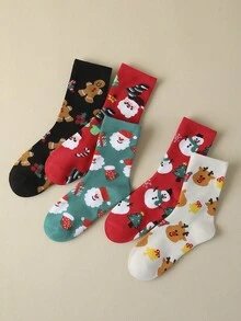 1双随机颜色圣诞树及节日元素保暖、柔软、时尚、百搭女士休闲中筒袜，秋季款 - 彩色 - 查看 5