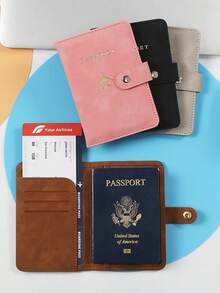 1pc Passport Holder Minimalist Travel Accessory, Convenient Storage Passport Multi-Card PU Passport Holder, Snap Closure, Faux Leather Lining, Airplane Pattern, Holiday Supplies, Travel Items, Passport Wallet, Travel Accessories, Business Casual Woman And Man, Travel Essentials, Travel Must Haves, For Travel And Back To School, For Gift Giving Family Friends Lovers