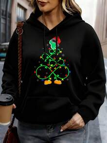 Sudadera con capucha de Disney Blanca con estampado de árbol de Navidad de Mickey Mouse, ropa casual de invierno - Negro - Ver 1