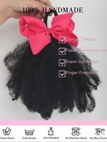 1pc Kids Afro Puff Soft Hair Luxury Kids Hair Buns Hand Feel Marley Kinky Bulk For Hair Girl With Elastic - Natural Black - View 5