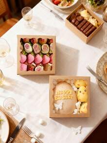 12/6个/1个/棕色 20.32 x 20.38 厘米 带窗口面包盒、馅饼盒、饼干盒、巧克力草莓盒、蛋糕盒 / 适用于婚礼、生日、圣诞节、节日 - 棕色 - 查看 6