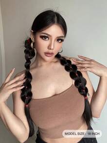 2包带弹力带的泡泡马尾辫，女士合成假发，直发，百搭款式，日常佩戴发饰，欧美风女士长发编织马尾辫，时尚纤维长发扎带假发，高编发，适合日常派对、万圣节、角色扮演，自然发型发饰 - 彩色 - 查看 3