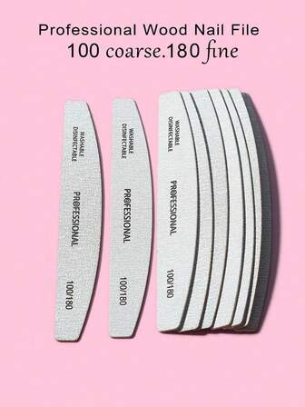 5Pcs Half Moon 100/180 Grit Wood Nail Files Double Sided Emery Board Washable Emery Boards Reusable Nail Buffers Manicure Tools For Natural Nails Home And Salon Use Nail Sanding Block File,Nail Supplies,Nail Tools,Nail Art Tools,Back To School,Nails,Nail Tools For Press On Nails