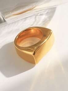 Mazuer 1pc 18K Gold Plated Stainless Steel Vintage Design Rectangular Open Ring, Gift For Women, Y2K Western Jewelry, Suitable For Celebrations, Parties, Daily Wear, Vacation - Gold - View 8