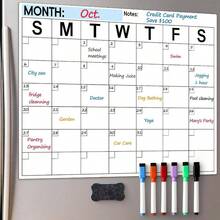 Dry Erase Magnetic Calendar Refrigerator - Monthly Planner Magnet Whiteboard Fridge Wall Door - Shopping, MealMenu, To Do List, Family Schedule Planning Board With 6 Markers - Black - White - View 2