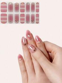 Valentine's Day Pink Heart Shaped Cute Nail Art Stickers, 3D Almond Nail Decals With Faux Diamonds, Adorable Pink Heart Nail Stickers Nails - Baby Pink - View 1
