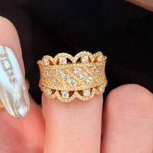 Women's Vintage Palace Style 18K Gold Plated Hollow Crown Design Ring - Gold - View 1