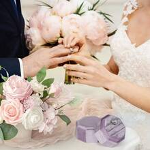 Velvet Ring Box, 3 Slots Octagon Jewelry Ring Box Vintage Ring Display Holder Case Wedding Ceremony Proposal Engagement Pearly White - Pale Purple - 查看 8