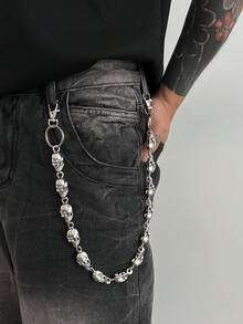 1pc Punk Style Skull Metal Pant Chain, Diagonal Cross Chain For Street, Halloween Costume Decoration, Suitable For Summer, Autumn, Winter, Campus, Halloween, Suitable For Teenagers, Youth, Men, Casual, Outdoor, Sports, Vacation, Graduation Gift, Birthday, Daily Wear