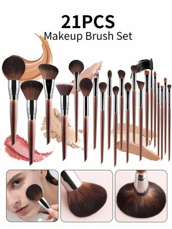 21件套复古仿红木化妆刷套装 - 包括散粉刷、粉底刷、面膜刷、腮红刷、修容刷、鼻刷、遮瑕刷、唇刷，适合所有肤质，无香型，化妆刷套装，化妆刷套装，化妆刷套装，全套化妆刷，化妆刷套装，全套化妆工具，化妆刷套装，化妆刷礼盒套装