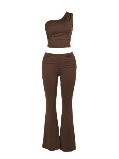 Spring And Summer Women's Sexy Vest Top, Slim Fit Flared Pants Two Pieces Set, Suitable For Daily Wear.