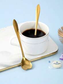 1pc Stainless Steel Heart-Shaped Modern Creative Coffee/Tea Spoon, Stirring Spoon, Cake Spoon, School Supplies, Material, Dishwasher , Suitable For Holiday Gifts, Valentine's Day, Anniversary - Multicolor - View 4