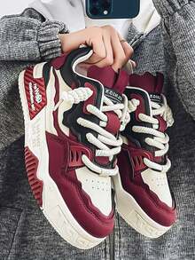 Lightweight Breathable Mesh Fashionable Versatile Thick Sole Height Increasing Men's Casual Sports Shoes, Suitable For All Seasons - 酒紅色 - 查看 4