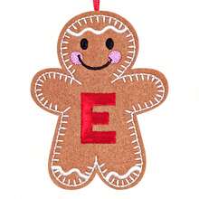 1 pieza Adorno bordado con la inicial en forma de hombre de jengibre - Decoración inicial para el árbol, regalo familiar - Decoración clásica para el árbol de Navidad y la chimenea, adorno navideño para fiestas familiares
