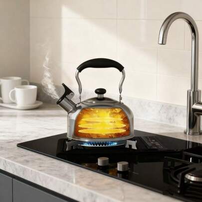 不锈钢鸣笛水壶，适用于炉灶、燃气灶和电磁炉 - 大容量、防锈、轻便耐用、便携、易于清洁，是露营、徒步旅行、居家、办公室、餐厅的理想之选 - 无需用电