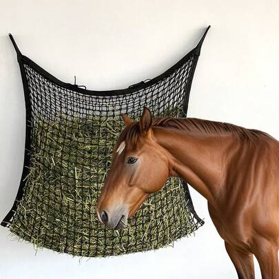 Durable Slow Feed Hay Nets For Horses & Goats - Easy Fill, Large Opening Design - Black And White Color, With Small Hole Mesh, 1pc
