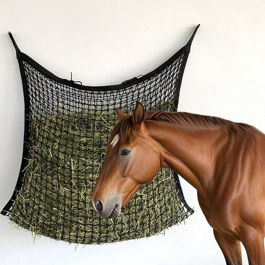 1pc Durable Slow Feeder Hay Net, Suitable For Horses And Goats - Easy To Fill, Large Opening Design - Black And White Color, Small Mesh Holes - Multicolor - View 1