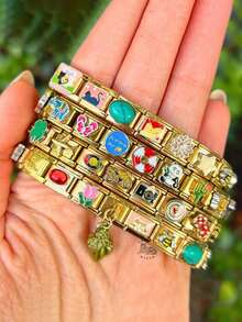 1/18/54/108pcs Christmas Thanksgiving Random Exquisite Italian Charm Bracelet Set, Assorted Jewelry And Opening Tools, 9mm Modular Jewelry Bracelet Links Handmade DIY Jewelry Gifts, DIY Accessories Made Of Stainless Steel, Handmade DIY Jewelry Gifts, Perfect For Mother's Day Birthday Teacher's Day And Back To School Season For Best Friends - 彩色 - 查看 1