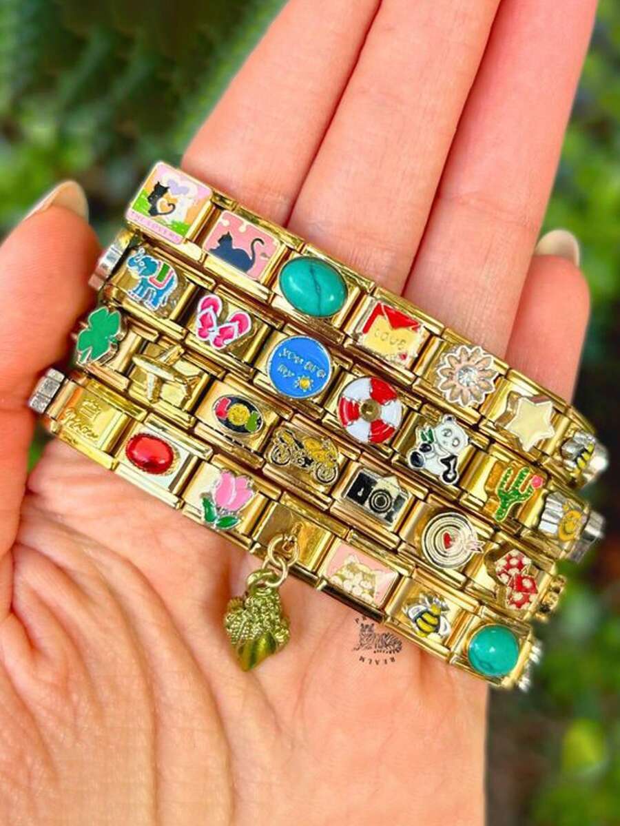 1/18/54/108pcs Christmas Thanksgiving Random Exquisite Italian Charm Bracelet Set, Assorted Jewelry And Opening Tools, 9mm Modular Jewelry Bracelet Links Handmade DIY Jewelry Gifts, DIY Accessories Made Of Stainless Steel, Handmade DIY Jewelry Gifts, Perfect For Mother's Day Birthday Teacher's Day And Back To School Season For Best Friends - 彩色 - 查看 1