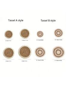 1pc Straw Plaited Article Round Placemat, Natural Tassel Table Pad, Western Food Table Mat, Coffee Table Pad, Heat Insulation Mat, Hotel Waterproof Non-Slip Table Decoration Pad, Home Decoration - Multicolor - View 4