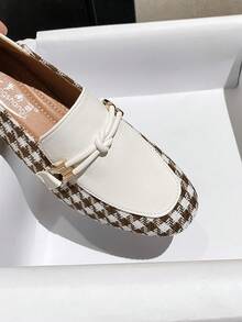 方头印花学院风撞色镶边粗跟女式办公室/学校高跟鞋，适合所有季节 - 彩色 - 查看 7