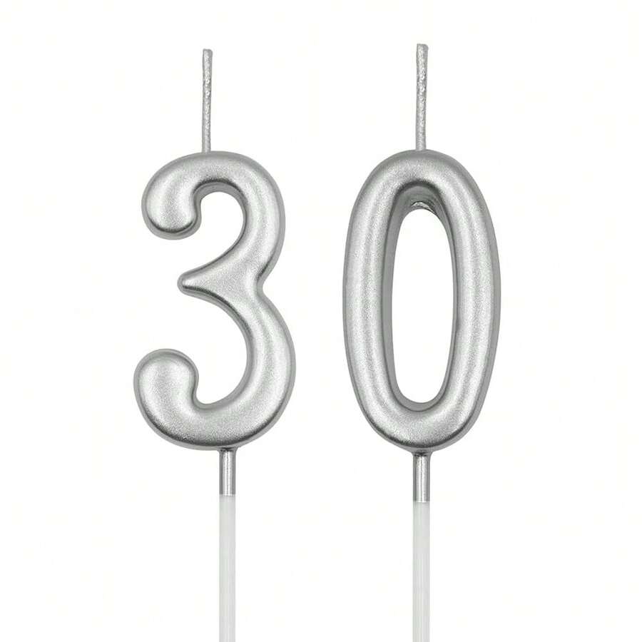 30th Birthday Candles, Silver NFUmberss 30 Candle For Cake, Happy Birthday Cake Topper Decoration For Birthday Anniversary Celebration Party Supplies{Inchcolor_nameinch:InchSilverinch} - Bạc - Xem 1