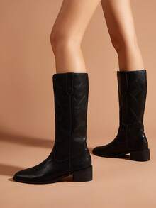 秋冬新款时尚休闲靴，女士尖头性感粗跟过膝长靴 - 黑色 - 查看 5