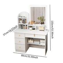 Tocador Con Espejo Cuadrado Iluminado Por Led Y 4 Cajones Con función de iluminación Tocador Maquillaje Espejo Led Cajones Espacioso Mueble Dormitorio - Tipo de Enchufe A USA (110-127V) - Ver 3