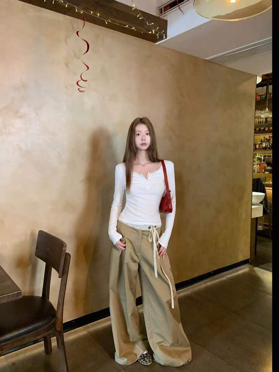 女士新款长袖打底T恤，款式时尚美观 - 白色 - 查看 1