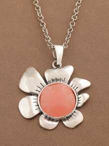 1 Pezzo Collana con Ciondolo a Fiore Grande in Finto Turchese Colore Oro/Argento Opaco, Collana Dichiarazione con Ciondolo a Fiore Grande per Uso Quotidiano da Donna, Catena da 24"+2" Estensibile