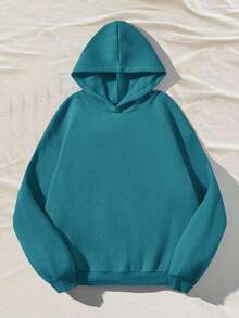 Sudadera  SudaderaschristmasAttitoon Casual Minimalist Navy Blue Hooded Long Sleeve Loose Fit Thick Sweatshirt For Women, Suitable For Autumn/Winter,FallLoose And Comfortablewinter Clothes For Women>Sweatshirtswinter Clothes For Women>Sweatshirts - 水鴨藍 - 查看 1