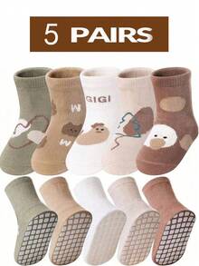 5 双/10 双防滑婴儿袜（带防滑垫），适合幼儿女孩和男孩