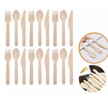 Cubiertos desechables de madera Cuchara tenedor y cuchillo Juego de vajilla desechable para exteriores, fiestas, campamentos y picnics Restaurantes - Camel - Ver 1