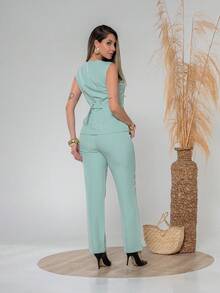 Elegant Plain Vest And Trousers Set C3302 - 薄荷綠 - 查看 2