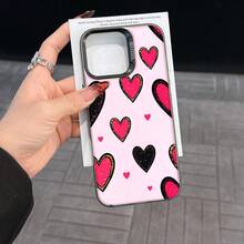 Colorful Silver Apple Phone CasePink And Black Hearts With Gold Glitter BackgroundCompatible With  11 To  17 Models The Cases Lens Protection Function Ensures The Camera Remains Undamaged During Shooting  Guaranteeing Image Quality - Black - View 7