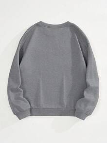 Sudadera básica mujer cuello redondo manga larga cómoda calientita diario estampado tierno oso bordado teddy - Gris - Ver 2