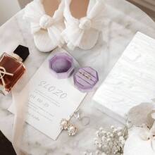 Velvet Ring Box, 3 Slots Octagon Jewelry Ring Box Vintage Ring Display Holder Case Wedding Ceremony Proposal Engagement Pearly White - Pale Purple - 查看 5
