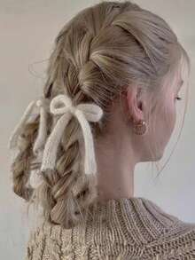 2pcs/Set Soft Knit Plush Bow Hair Clips, Cute Pair Hair Accessories, Suitable For Daily Outfit And Travel Matching Valentine's Day Valentines, Winter, Winter Outfit For Women, Bows