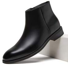 DESAI 1 Pair Chelsea Boots, New British Style Leather Boots For Men, Business Casual High-Top Leather Shoes With Side Zipper, Fashion Black Design Ankle Boots - Black - View 7