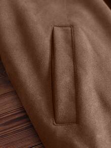 Women's Solid Color Retro European And American Style Faux Suede Jacket Short Coat, Fashion Versatile All Season Jacket - Brown - View 11