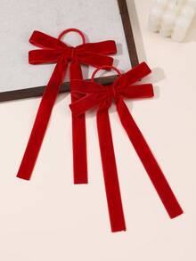 2pcs/4pcs Girls Velvet Bow Ribbon Hair Scrunchies Set - Red - View 4