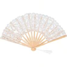 Abanico Plegable, Abanico de Mano de Encaje Vintage de  con Borla, Abanico Plegable de Mano de Estilo Retro para Decoración de Accesorios de Fiesta de Baile de Boda - beige - Ver 13