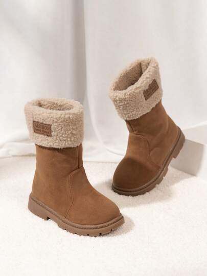 1 Pair Girls' Fashion Versatile Warm Mid-Calf Boots, 2025 Winter New Kids Anti-Slip Soft Bottom Boots For Toddler & Big Girls